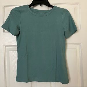 NEW Jockey Teal Crewneck Ribbed Short Sleeve Shirt Size Small